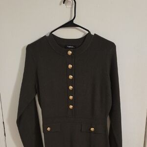 Olive Green Buttoned Dress